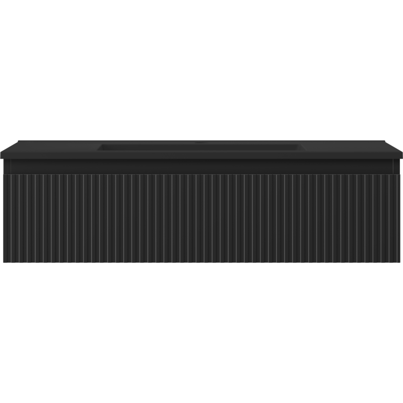 Mexen Rivel Badezimmerschrank 90 cm mit Waschbecken Otis, 1 Schublade, gerippt, schwarz matt - 91A20-09023-1-BF71-W18M71