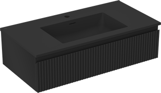 Mexen Rivel Badezimmerschrank 90 cm mit Waschbecken Otis, 1 Schublade, gerippt, schwarz matt - 91A20-09023-1-BF71-W18M71