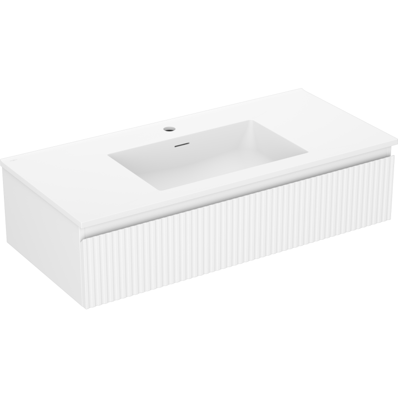 Mexen Rivel Badezimmerunterschrank 100 cm mit Waschbecken Otis, 1 Schublade, gerillt, mattweiß - 91A20-10023-1-BF01-W18M01