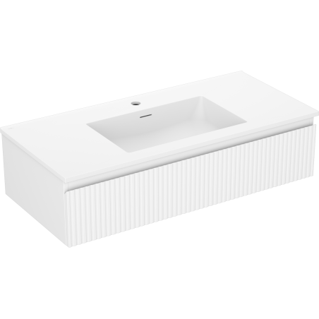 Mexen Rivel Badezimmerunterschrank 100 cm mit Waschbecken Otis, 1 Schublade, gerillt, mattweiß - 91A20-10023-1-BF01-W18M01