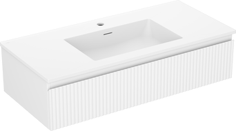 Mexen Rivel Badezimmerunterschrank 100 cm mit Waschbecken Otis, 1 Schublade, gerillt, mattweiß - 91A20-10023-1-BF01-W18M01
