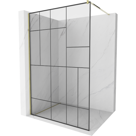 Mexen Kioto Duschwand Walk-in 140 x 200 cm, schwarzes Muster 8 mm, Gold - 800-140-101-50-78