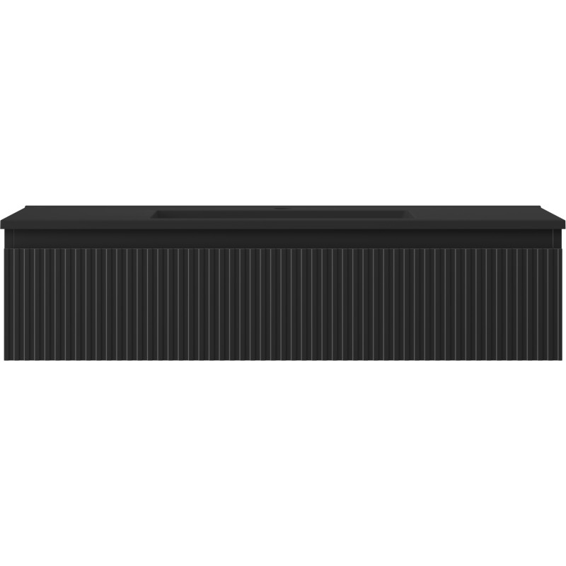 Mexen Rivel Badezimmerschrank 100 cm mit Waschbecken Otis, 1 Schublade, geriffelt, schwarz matt - 91A20-10023-1-BF71-W18M71