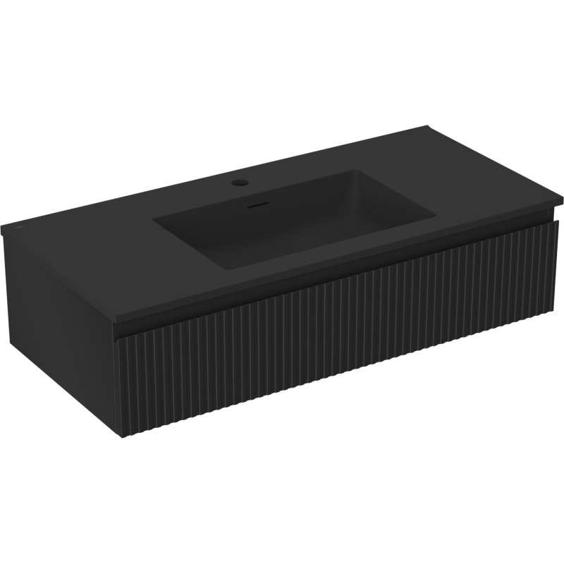 Mexen Rivel Badezimmerschrank 100 cm mit Waschbecken Otis, 1 Schublade, geriffelt, schwarz matt - 91A20-10023-1-BF71-W18M71