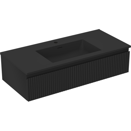 Mexen Rivel Badezimmerschrank 100 cm mit Waschbecken Otis, 1 Schublade, gerillt, schwarz matt - 91A20-10023-1-BF71-W18M71