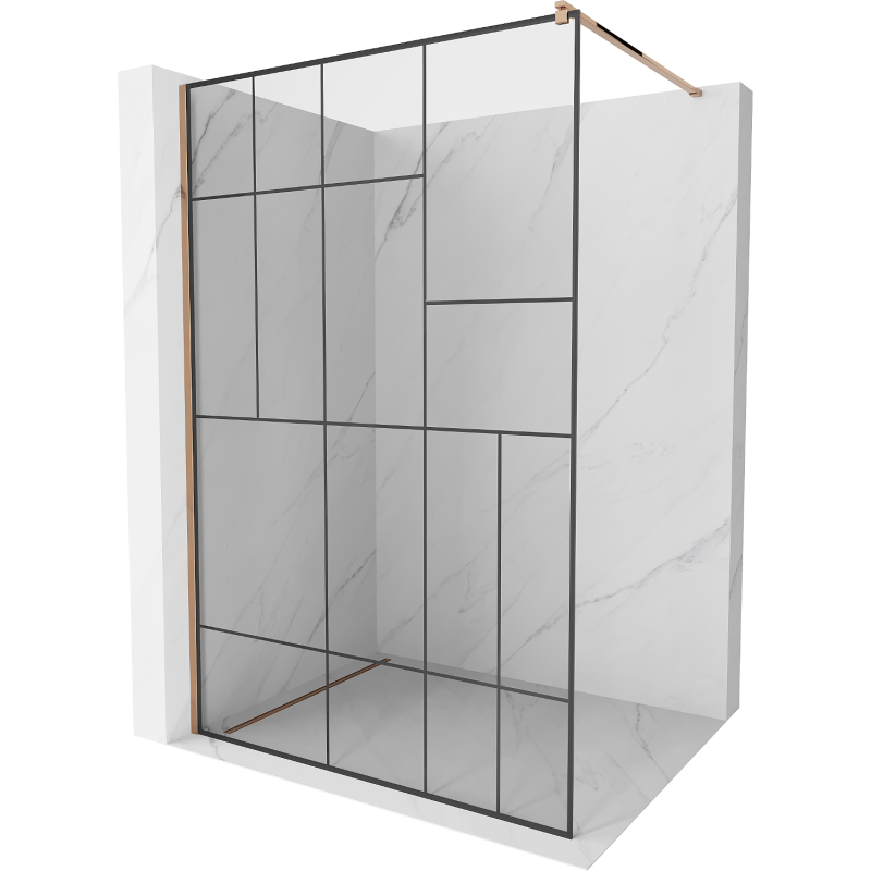 Mexen Kioto Duschwand Walk-in 90 x 200 cm, schwarzes Muster 8 mm, Roségold - 800-090-101-60-78