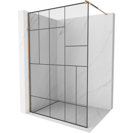 Mexen Kioto Duschwand Walk-in 90 x 200 cm, schwarzes Muster 8 mm, Roségold - 800-090-101-60-78