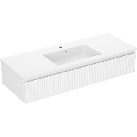 Mexen Rivel Badezimmerschrank 120 cm mit Waschbecken Otis, 1 Schublade, geriffelt, weiß matt - 91A20-12023-1-BF01-W18M01