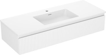 Mexen Rivel Badezimmerschrank 120 cm mit Waschbecken Otis, 1 Schublade, geriffelt, weiß matt - 91A20-12023-1-BF01-W18M01