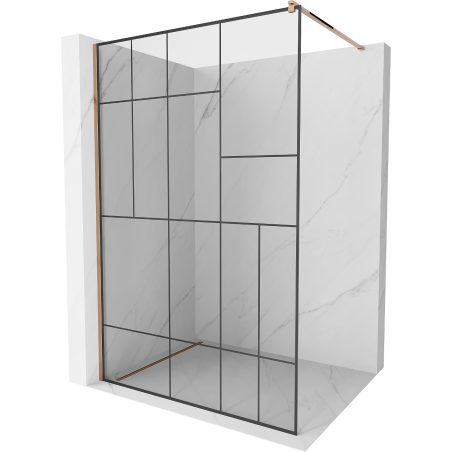 Mexen Kioto Duschwand Walk-in 120 x 200 cm, schwarzes Muster 8 mm, Roségold - 800-120-101-60-78