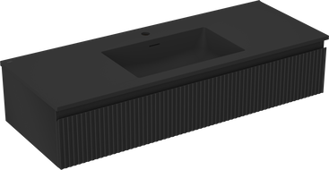 Mexen Rivel Badezimmerschrank 120 cm mit Waschbecken Otis, 1 Schublade, geriffelt, schwarz matt - 91A20-12023-1-BF71-W18M71