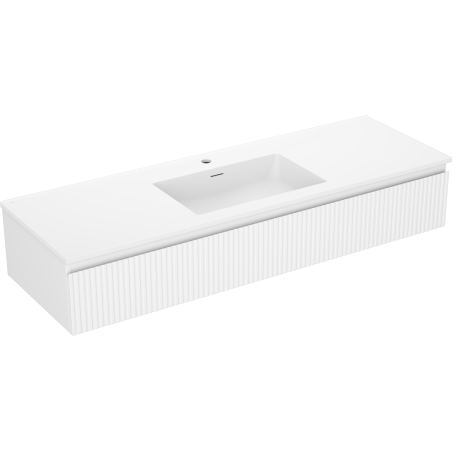 Mexen Rivel Badezimmer-Schrank 140 cm mit Waschbecken Otis, 1 Schublade, gerillt, weiß matt - 91A20-14023-1-BF01-W18M01