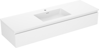 Mexen Rivel Badezimmer-Schrank 140 cm mit Waschbecken Otis, 1 Schublade, gerillt, weiß matt - 91A20-14023-1-BF01-W18M01
