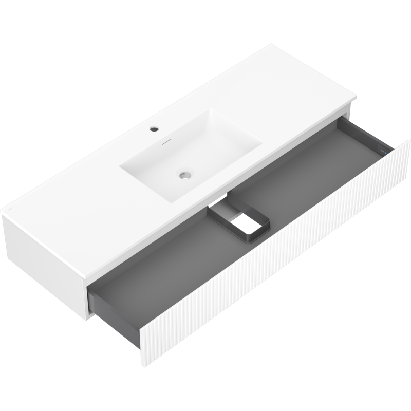Mexen Rivel Badezimmer-Schrank 140 cm mit Waschbecken Otis, 1 Schublade, gerillt, weiß matt - 91A20-14023-1-BF01-W18M01