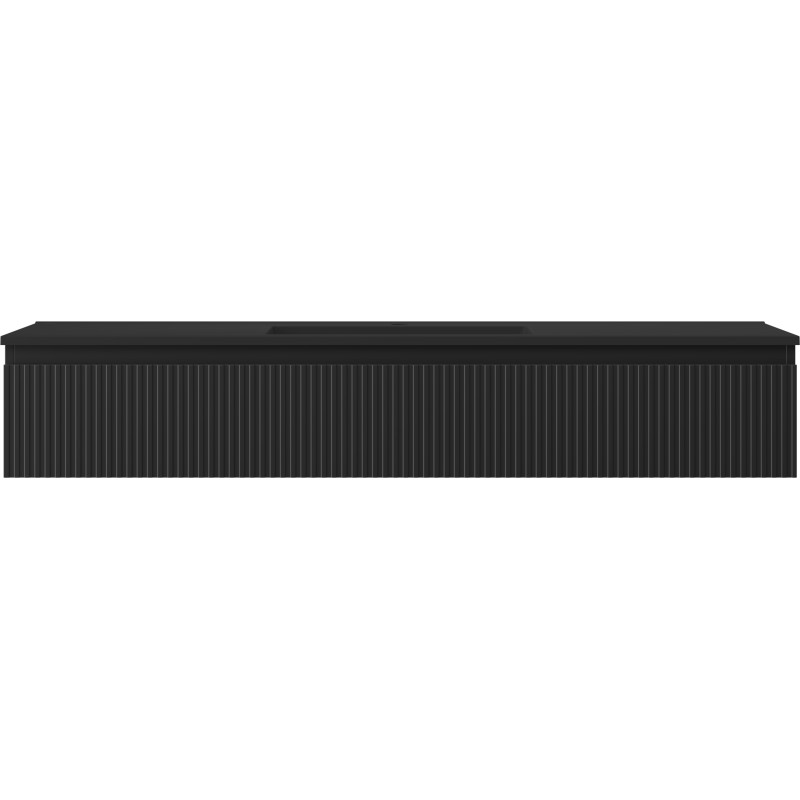 Mexen Rivel Badezimmerschrank 140 cm mit Waschbecken Otis, 1 Schublade, gerillt, schwarz matt - 91A20-14023-1-BF71-W18M71