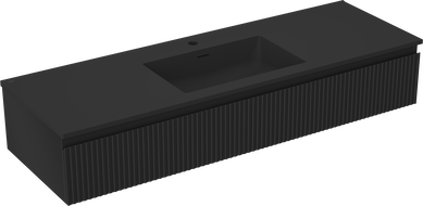 Mexen Rivel Badezimmerschrank 140 cm mit Waschbecken Otis, 1 Schublade, gerillt, schwarz matt - 91A20-14023-1-BF71-W18M71
