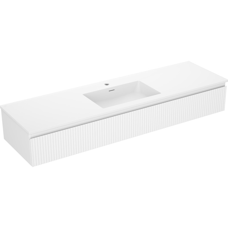 Mexen Rivel Badezimmerschrank 160 cm mit Waschbecken Otis, 1 Schublade, geriffelt, weiß matt - 91A20-16023-1-BF01-W18M01