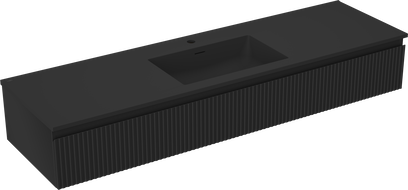 Mexen Rivel Badezimmerschrank 160 cm mit Waschbecken Otis, 1 Schublade, geriffelt, schwarz matt - 91A20-16023-1-BF71-W18M71