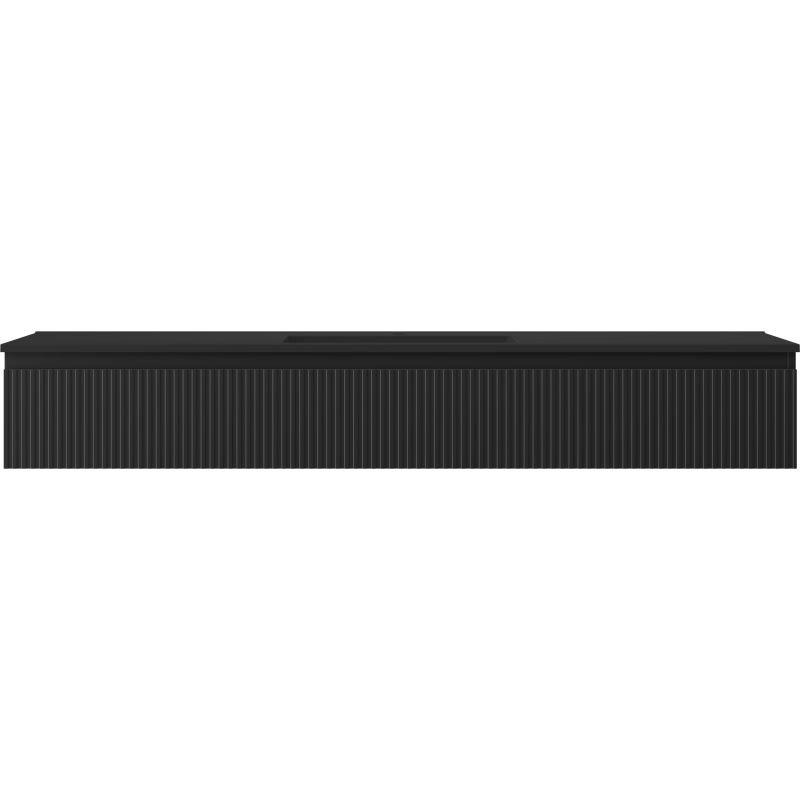 Mexen Rivel Badezimmerschrank 160 cm mit Waschbecken Otis, 1 Schublade, geriffelt, schwarz matt - 91A20-16023-1-BF71-W18M71