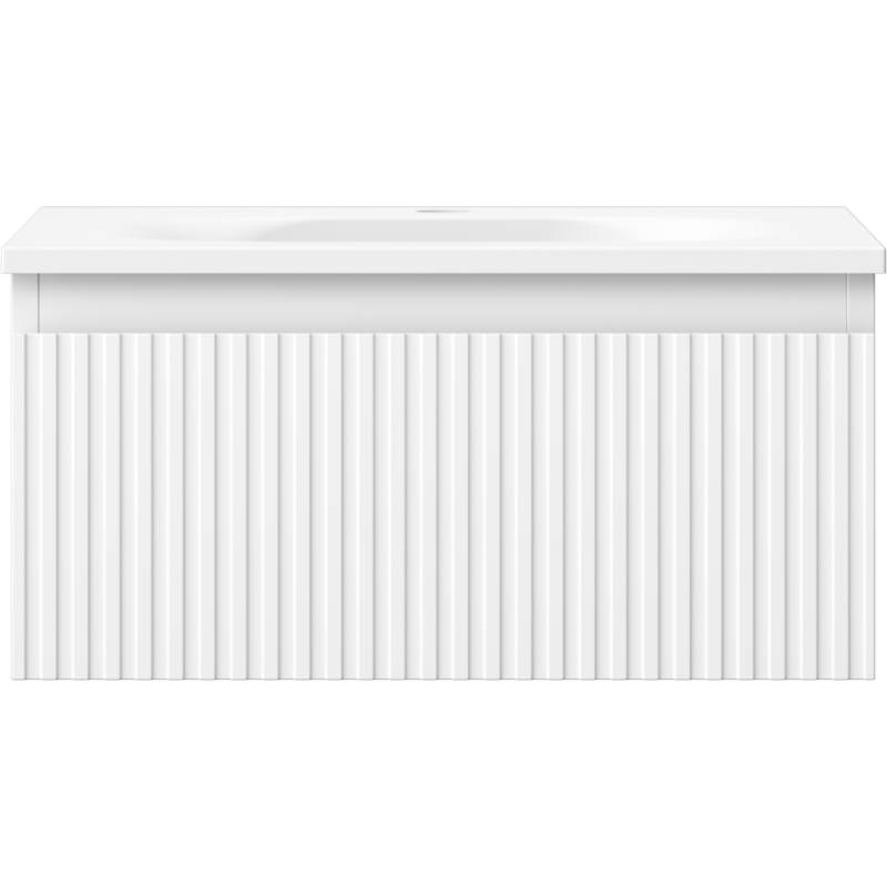 Mexen Rivel Badezimmerschrank 50 cm mit Waschbecken Vela, 1 Schublade, geriffelt, weiß matt - 91A20-05023-1-BF01-W23M01