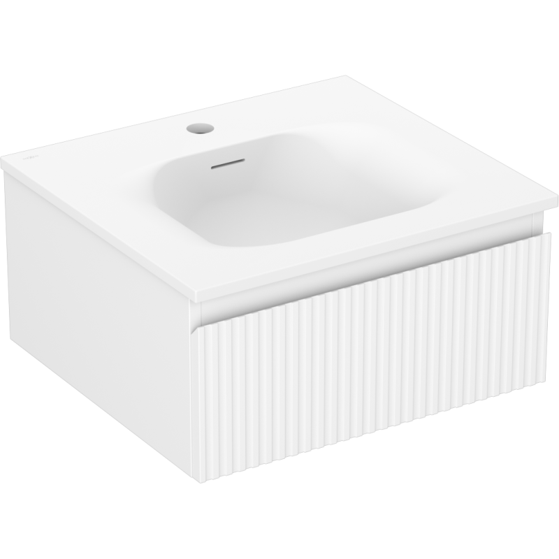 Mexen Rivel Badezimmerschrank 50 cm mit Waschbecken Vela, 1 Schublade, geriffelt, weiß matt - 91A20-05023-1-BF01-W23M01