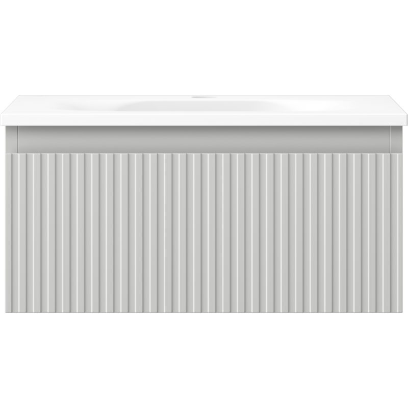 Mexen Rivel Badezimmerschrank 50 cm mit Waschbecken Vela, 1 Schublade, gerillt, grau matt/weiß matt - 91A20-05023-1-BF62-W23M01