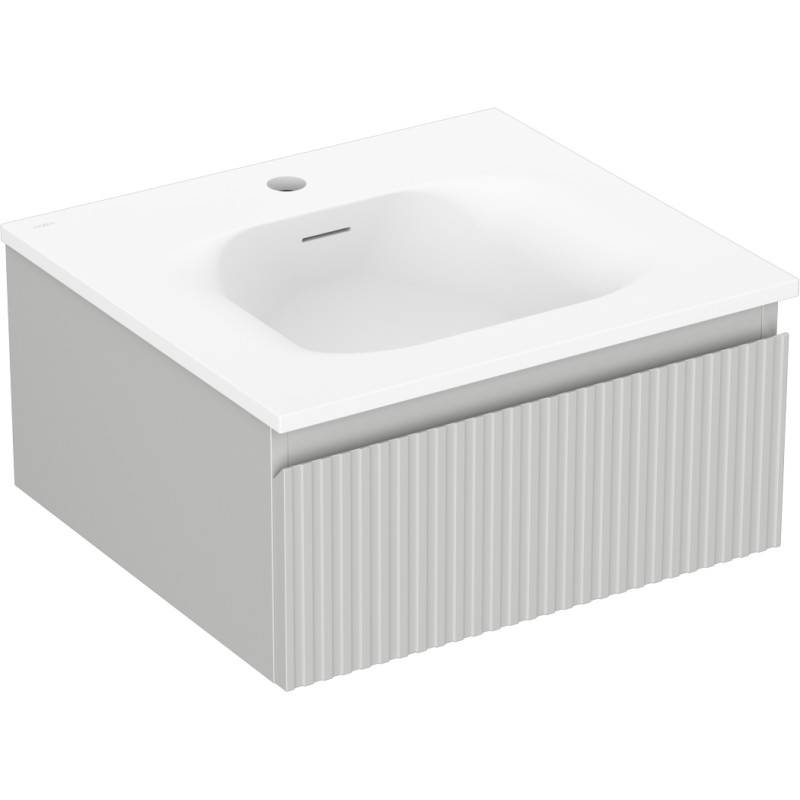 Mexen Rivel Badezimmerschrank 50 cm mit Waschbecken Vela, 1 Schublade, geriffelt, grau matt/weiß matt