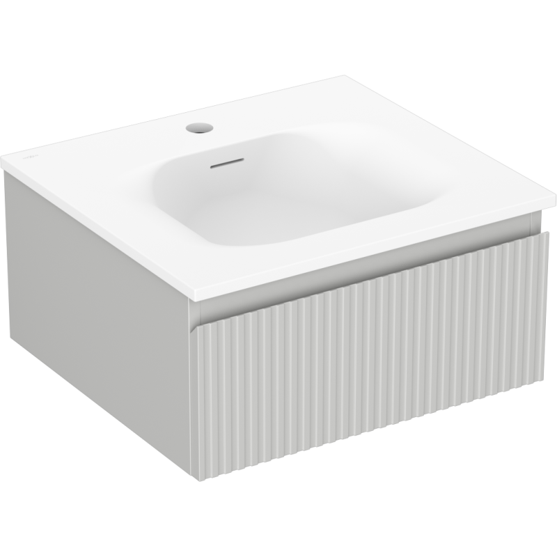 Mexen Rivel Badezimmerschrank 50 cm mit Waschbecken Vela, 1 Schublade, gerillt, grau matt/weiß matt - 91A20-05023-1-BF62-W23M01
