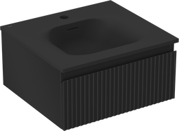 Mexen Rivel Badezimmerschrank 50 cm mit Waschbecken Vela, 1 Schublade, gerillt, schwarz matt - 91A20-05023-1-BF71-W23M71