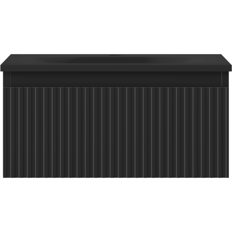 Mexen Rivel Badezimmerschrank 50 cm mit Waschbecken Vela, 1 Schublade, gerillt, schwarz matt - 91A20-05023-1-BF71-W23M71