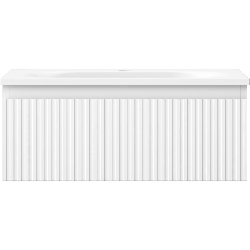 Mexen Rivel Badezimmerunterschrank 60 cm mit Waschbecken Vela, 1 Schublade, geriffelt, weiß matt - 91A20-06023-1-BF01-W23M01