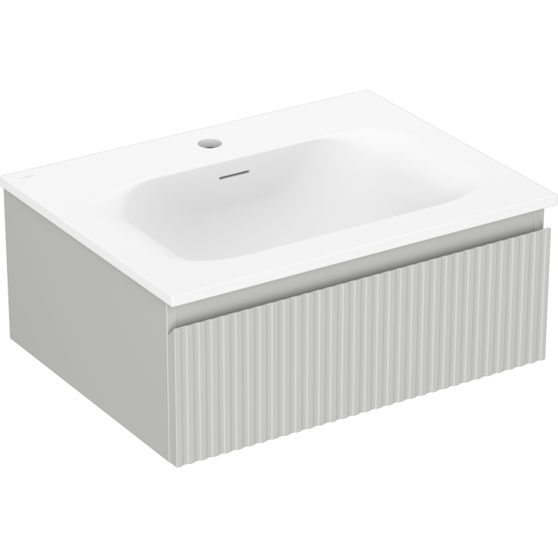 Mexen Rivel Badezimmerschrank 60 cm mit Waschbecken Vela, 1 Schublade, gerillt, grau matt/weiß matt - 91A20-06023-1-BF62-W23M01
