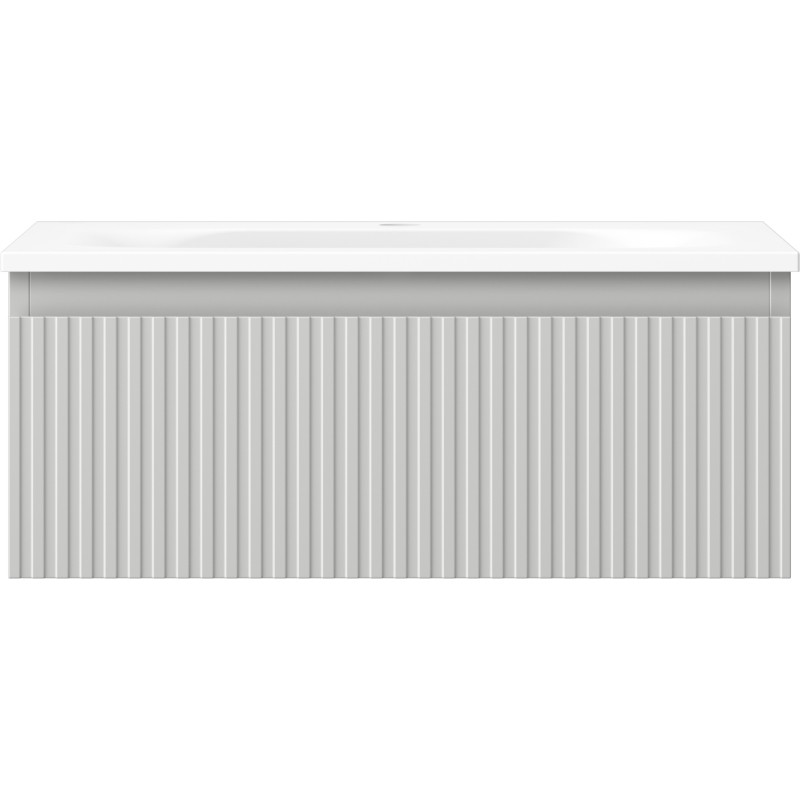 Mexen Rivel Badezimmerschrank 60 cm mit Waschbecken Vela, 1 Schublade, geriffelt, grau matt/weiß matt