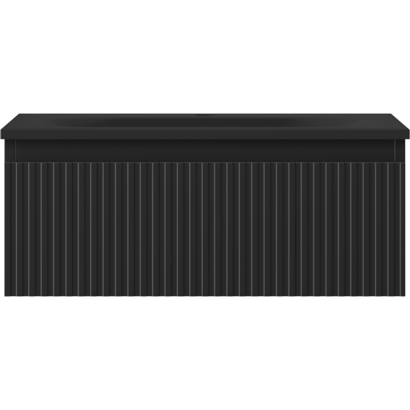 Mexen Rivel Badezimmerschrank 60 cm mit Waschbecken Vela, 1 Schublade, geriffelt, schwarz matt - 91A20-06023-1-BF71-W23M71