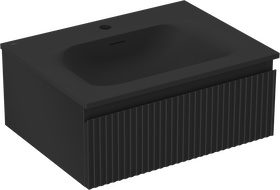 Mexen Rivel Badezimmerschrank 60 cm mit Waschbecken Vela, 1 Schublade, geriffelt, schwarz matt - 91A20-06023-1-BF71-W23M71