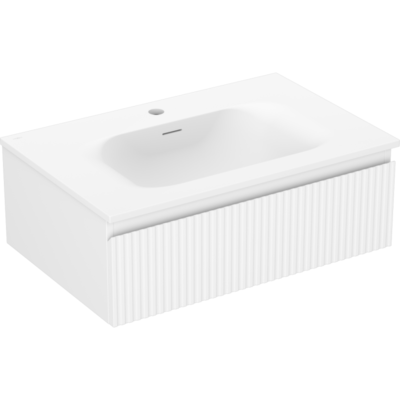 Mexen Rivel Badezimmerschrank 70 cm mit Waschbecken Vela, 1 Schublade, geriffelt, weiß matt - 91A20-07023-1-BF01-W23M01