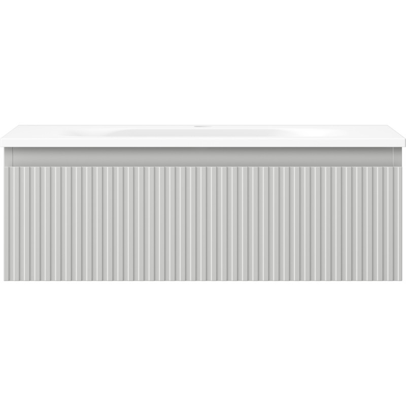 Mexen Rivel Badezimmerschrank 70 cm mit Waschbecken Vela, 1 Schublade, geriffelt, grau matt/weiß matt