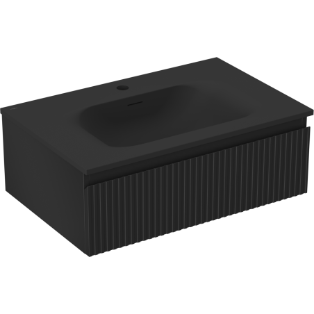 Mexen Rivel Badezimmerschrank 70 cm mit Waschbecken Vela, 1 Schublade, gerillt, schwarz matt - 91A20-07023-1-BF71-W23M71