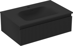 Mexen Rivel Badezimmerschrank 70 cm mit Waschbecken Vela, 1 Schublade, gerillt, schwarz matt - 91A20-07023-1-BF71-W23M71