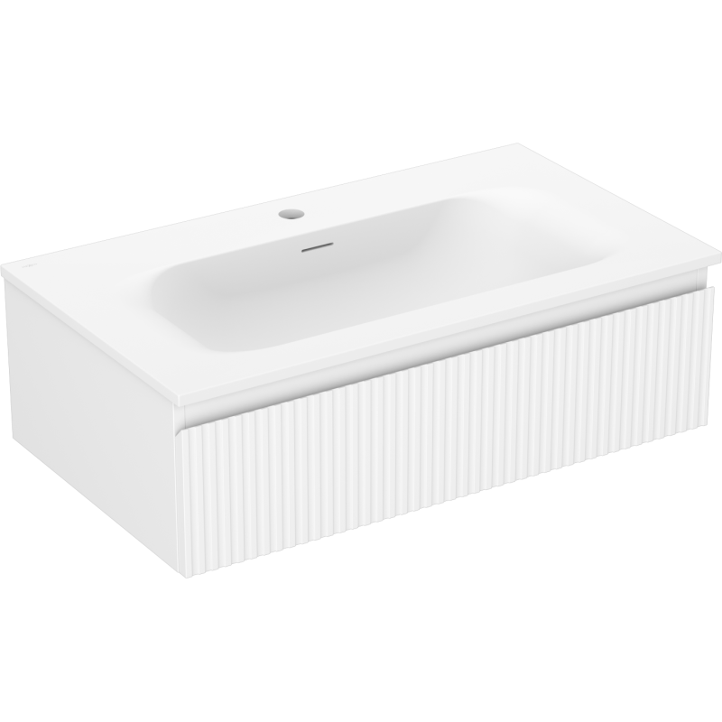 Mexen Rivel 80 cm Badezimmer-Unterschrank mit Waschbecken Vela, 1 Schublade, geriffelt, Weiß Matt - 91A20-08023-1-BF01-W23M01