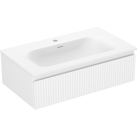 Mexen Rivel 80 cm Badezimmer-Unterschrank mit Waschbecken Vela, 1 Schublade, geriffelt, Weiß Matt - 91A20-08023-1-BF01-W23M01