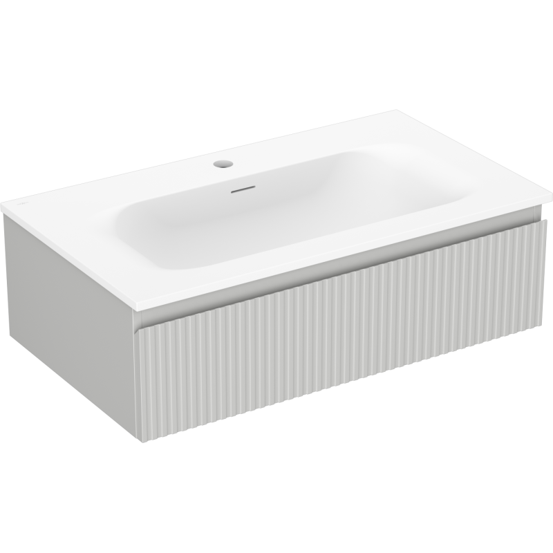 Mexen Rivel Badezimmerschrank 80 cm mit Waschbecken Vela, 1 Schublade, gerillt, grau matt/weiß matt - 91A20-08023-1-BF62-W23M01
