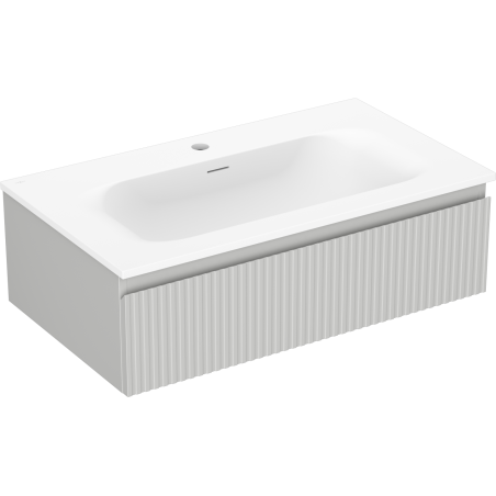 Mexen Rivel Badezimmerschrank 80 cm mit Waschbecken Vela, 1 Schublade, gerillt, grau matt/weiß matt - 91A20-08023-1-BF62-W23M01