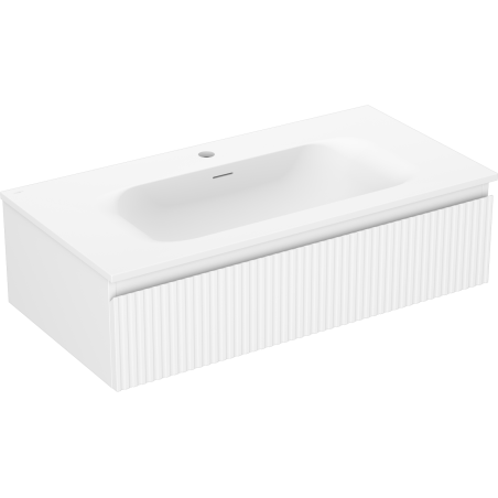 Mexen Rivel Badezimmerunterschrank 90 cm mit Waschbecken Vela, 1 Schublade, geriffelt, weiß matt - 91A20-09023-1-BF01-W23M01