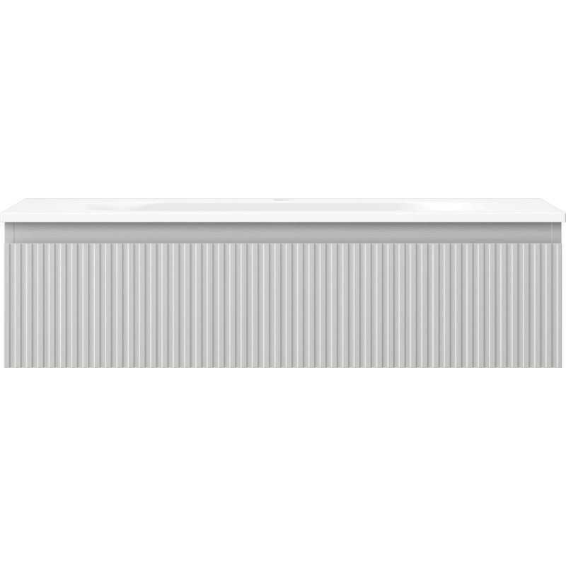 Mexen Rivel Badezimmerschrank 90 cm mit Waschbecken Vela, 1 Schublade, geriffelt, grau matt/weiß matt