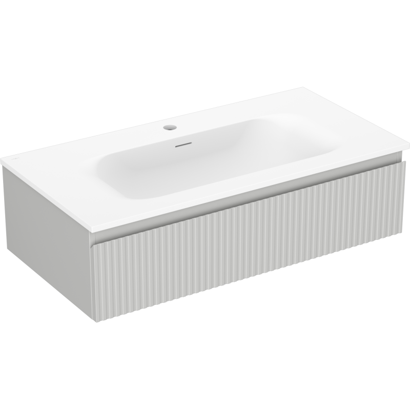 Mexen Rivel Badezimmermöbel 90 cm mit Waschbecken Vela, 1 Schublade, geriffelt, grau matt/weiß matt - 91A20-09023-1-BF62-W23M01