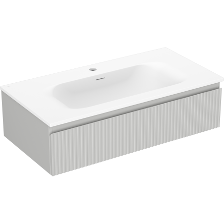 Mexen Rivel Badezimmermöbel 90 cm mit Waschbecken Vela, 1 Schublade, geriffelt, grau matt/weiß matt - 91A20-09023-1-BF62-W23M01