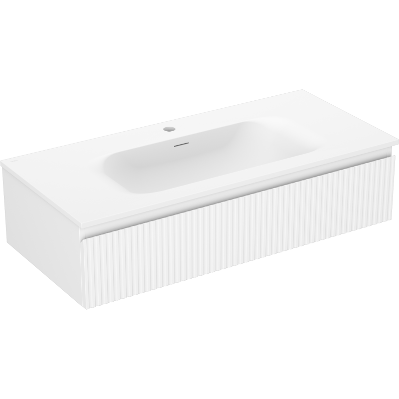 Mexen Rivel Badezimmerschrank 100 cm mit Waschbecken Vela, 1 Schublade, geriffelt, weiß matt - 91A20-10023-1-BF01-W23M01