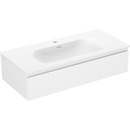 Mexen Rivel Badezimmerschrank 100 cm mit Waschbecken Vela, 1 Schublade, geriffelt, weiß matt - 91A20-10023-1-BF01-W23M01
