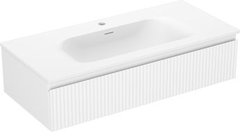 Mexen Rivel Badezimmerschrank 100 cm mit Waschbecken Vela, 1 Schublade, geriffelt, weiß matt - 91A20-10023-1-BF01-W23M01